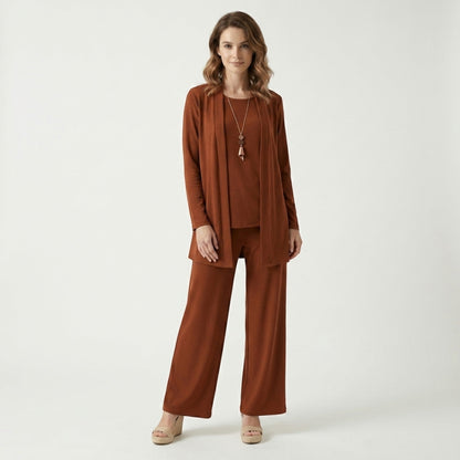 Women's 3-Piece Ensemble | Tailored Cardigan and Wide-Leg Trousers 7