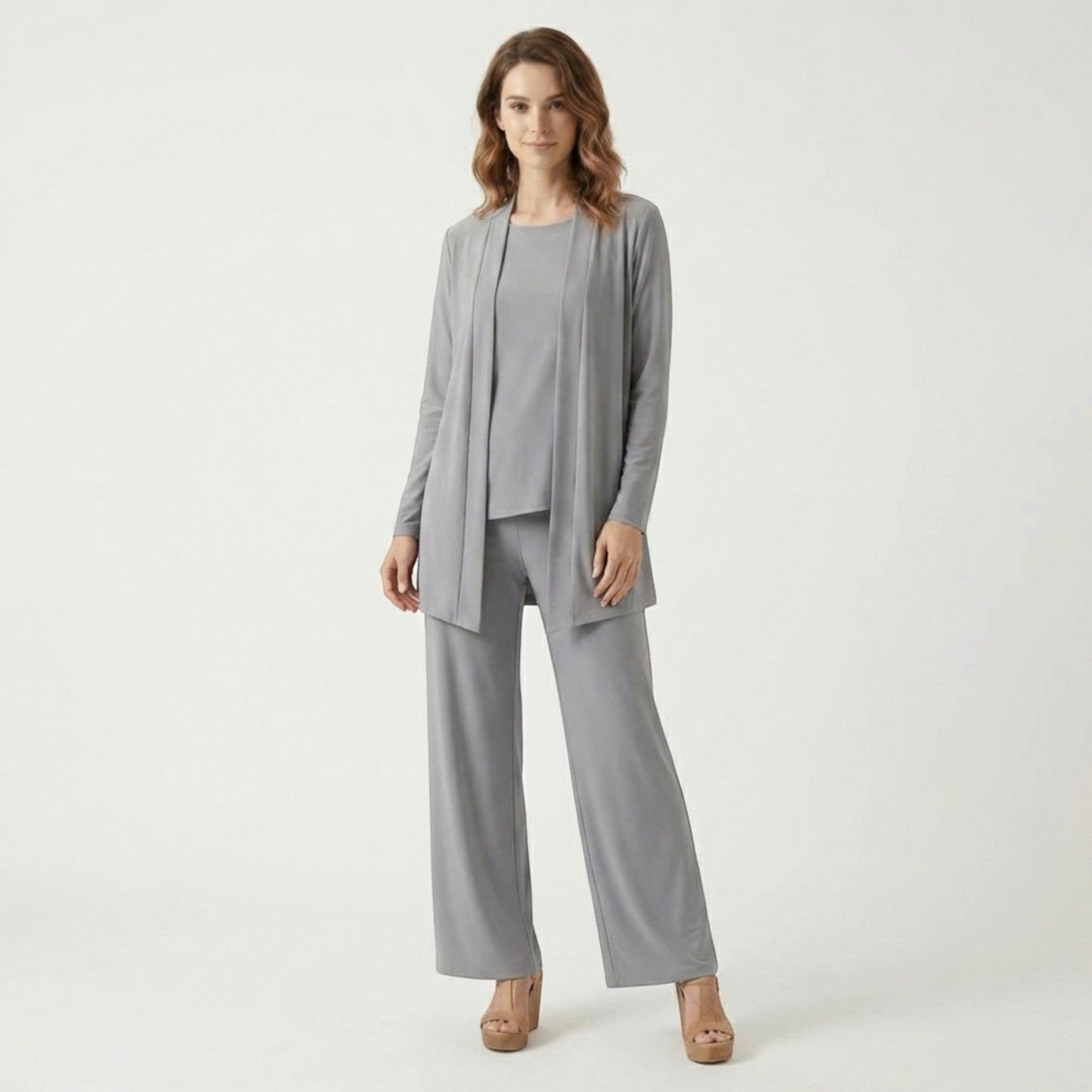 Women's 3-Piece Ensemble | Tailored Cardigan and Wide-Leg Trousers 8