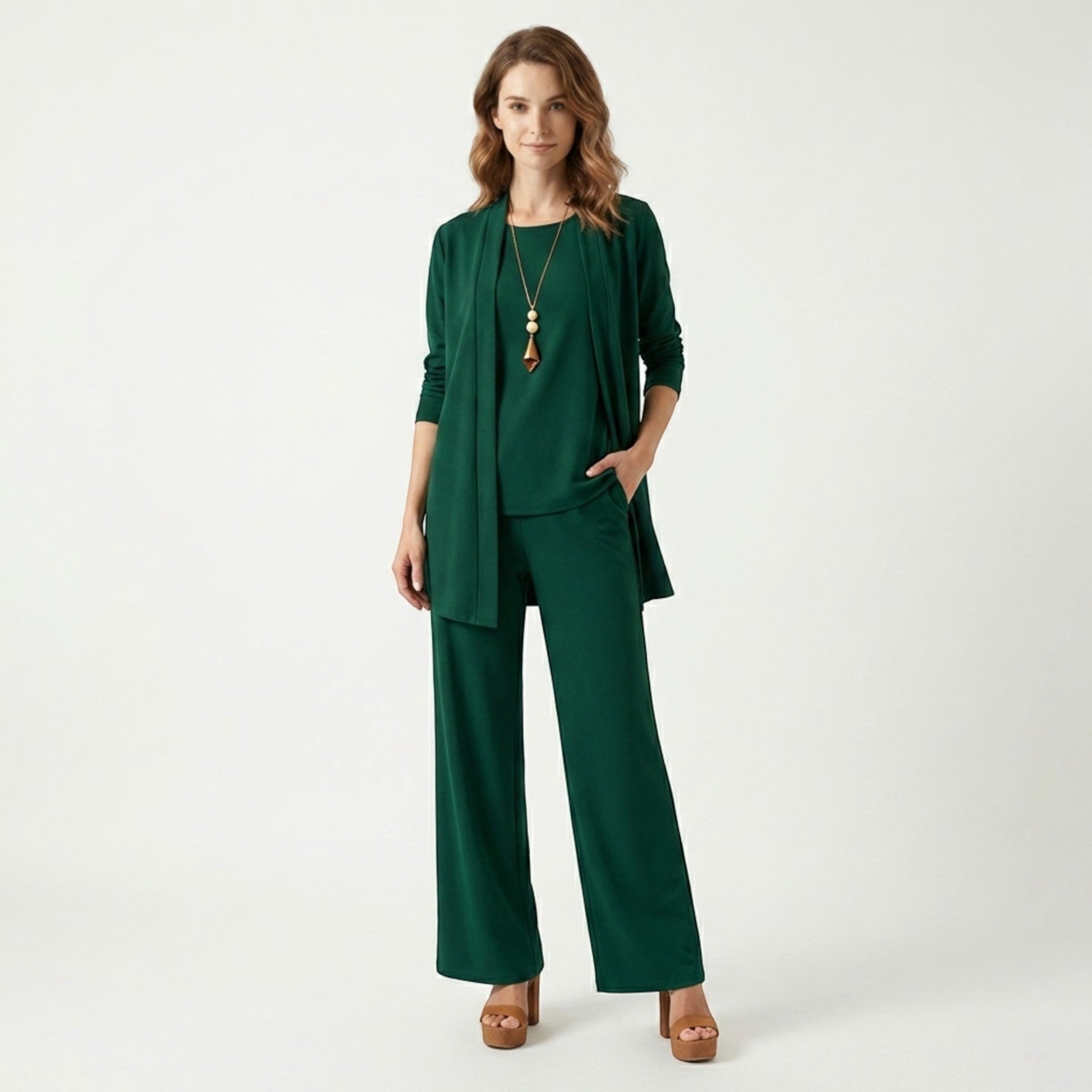 Women's 3-Piece Ensemble | Tailored Cardigan and Wide-Leg Trousers 9