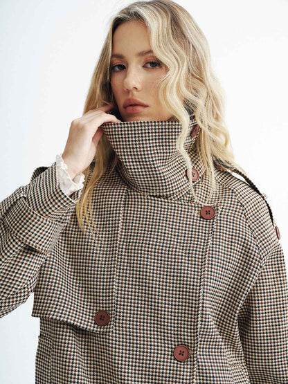 Women's Coat | Cropped Vintage Plaid with Double-Breasted Design 3