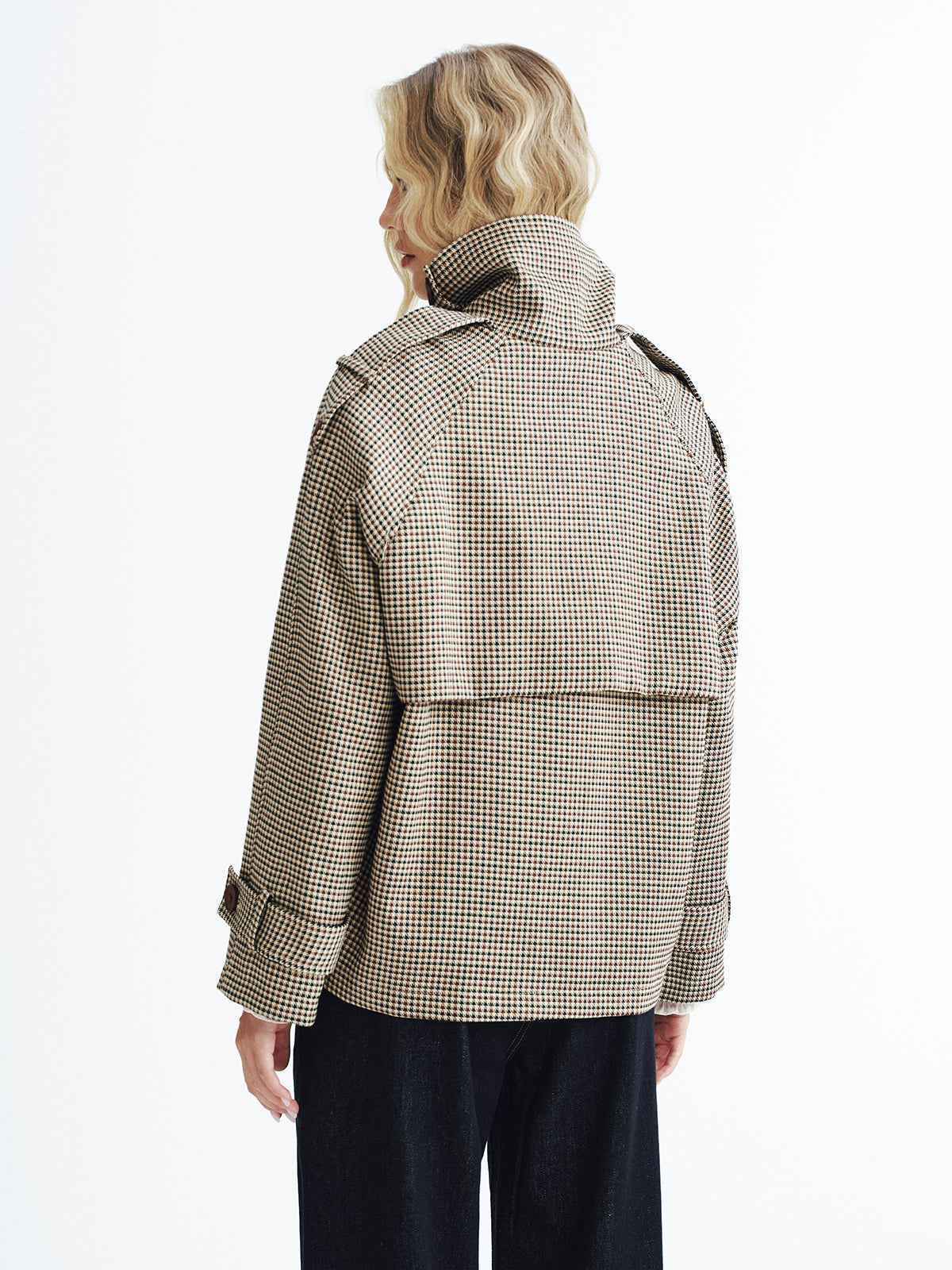 Women's Coat | Cropped Vintage Plaid with Double-Breasted Design 5