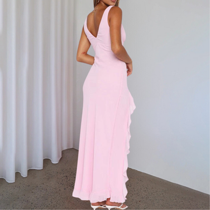 Women's Evening Dress | Sleeveless Deep V-Neck with High-Low Hem 2