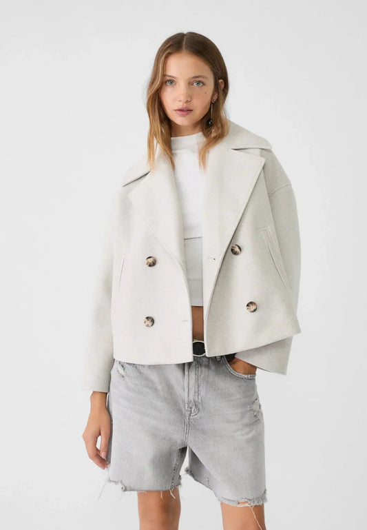 Women's Jacket | Oversized Cropped Wool-Look Coat for Versatile Wear 0