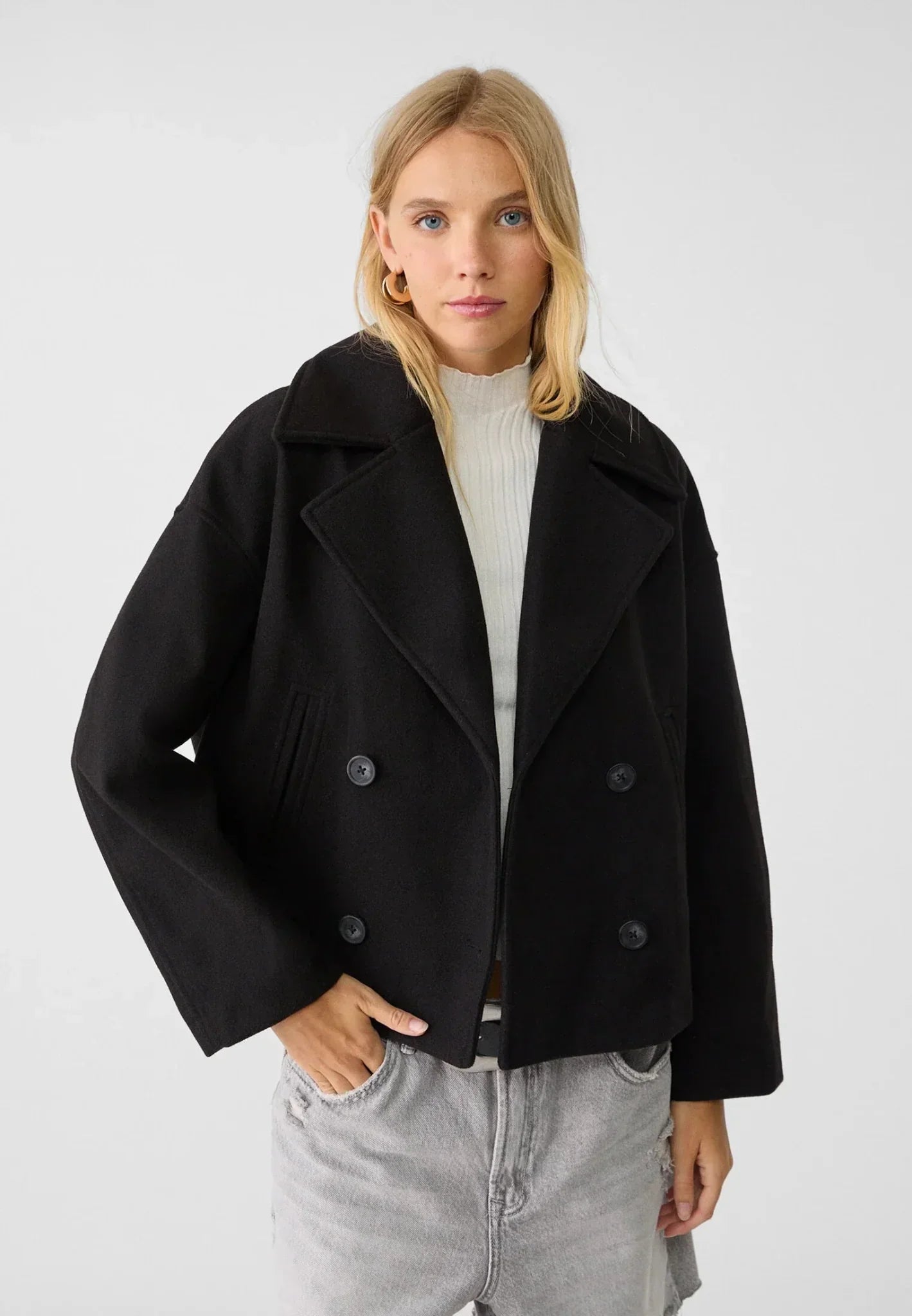 Women's Jacket | Oversized Cropped Wool-Look Coat for Versatile Wear 1