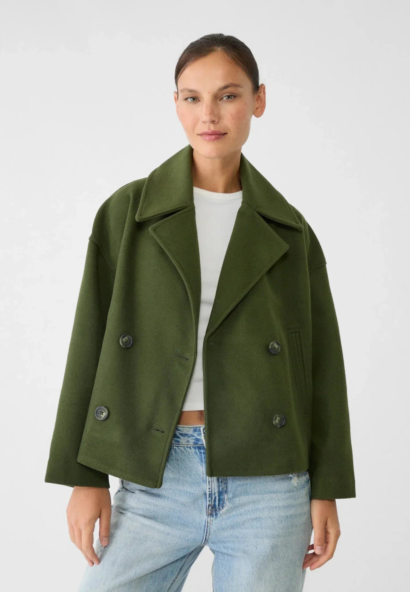 Women's Jacket | Oversized Cropped Wool-Look Coat for Versatile Wear 2