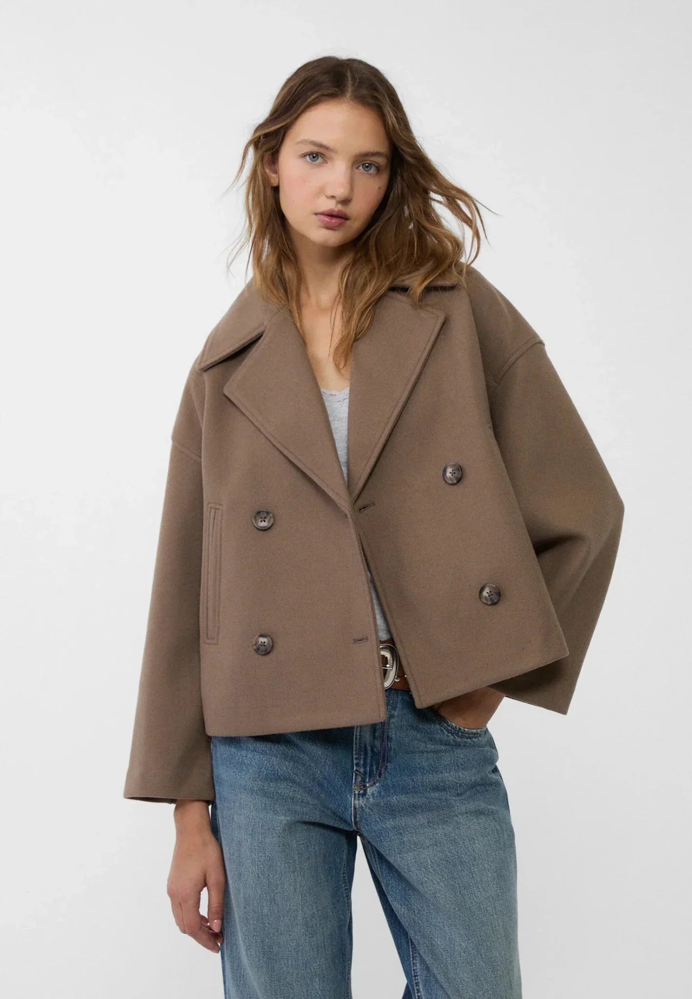 Women's Jacket | Oversized Cropped Wool-Look Coat for Versatile Wear 3