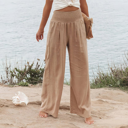 Women's Linen Trousers with Elastic Waistband for Summer Comfort 0