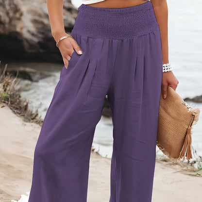 Women's Linen Trousers with Elastic Waistband for Summer Comfort 7