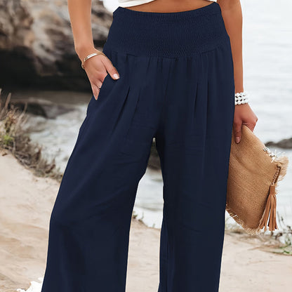 Women's Linen Trousers with Elastic Waistband for Summer Comfort 8