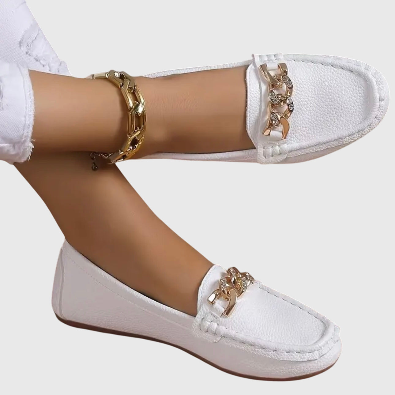 Women's Loafers | Cushioned Leather Penny Loafers with Gold-Chain Detail 0