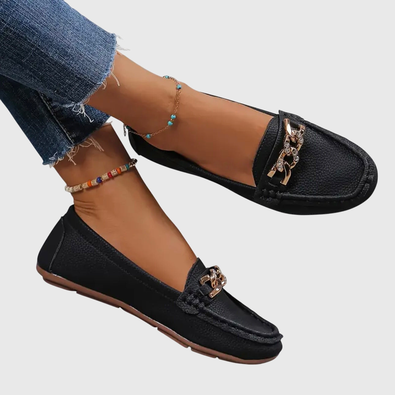 Women's Loafers | Cushioned Leather Penny Loafers with Gold-Chain Detail 1
