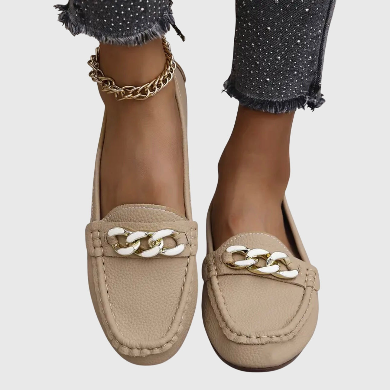 Women's Loafers | Cushioned Leather Penny Loafers with Gold-Chain Detail 2