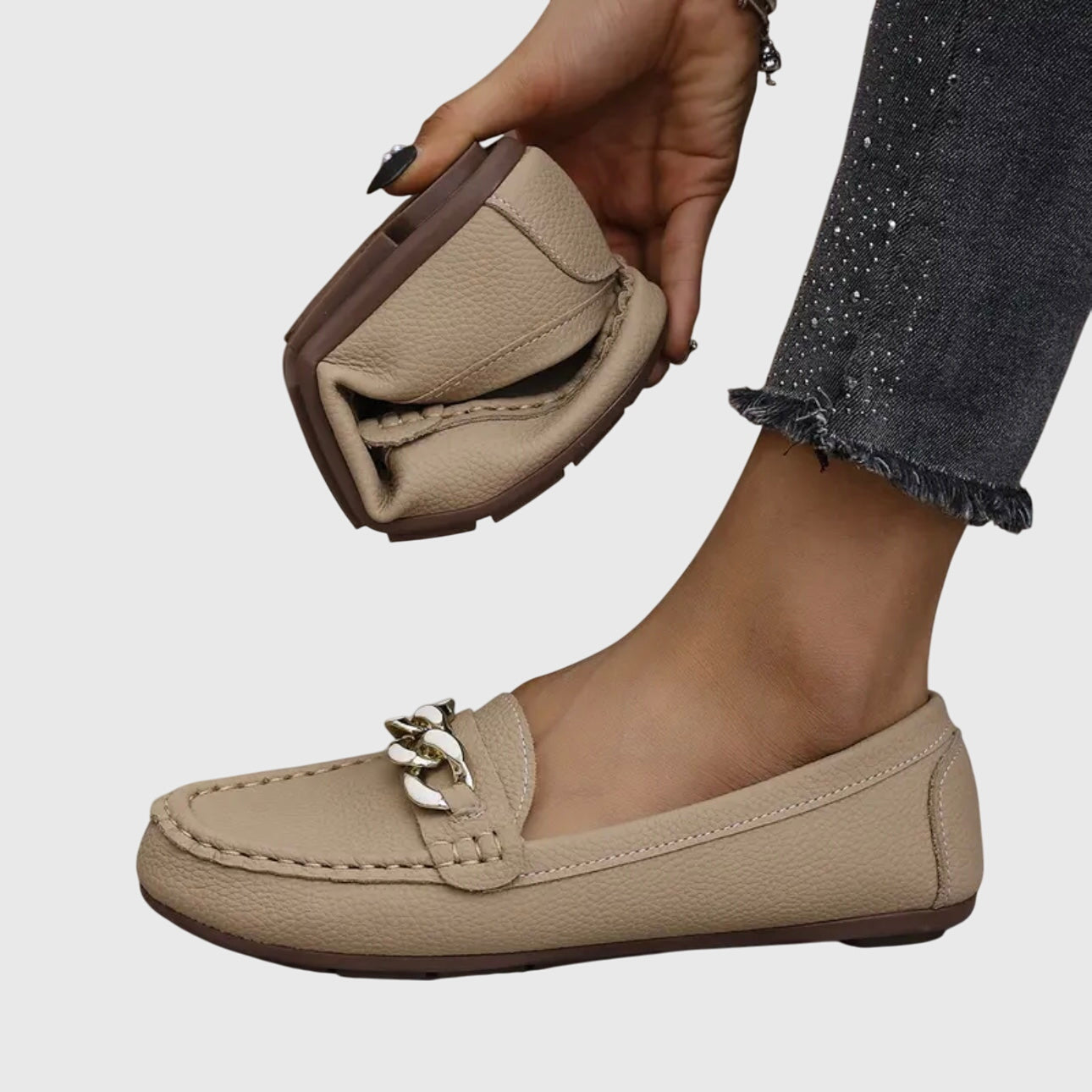 Women's Loafers | Cushioned Leather Penny Loafers with Gold-Chain Detail 4