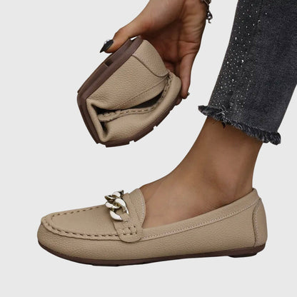 Women's Loafers | Cushioned Leather Penny Loafers with Gold-Chain Detail 4