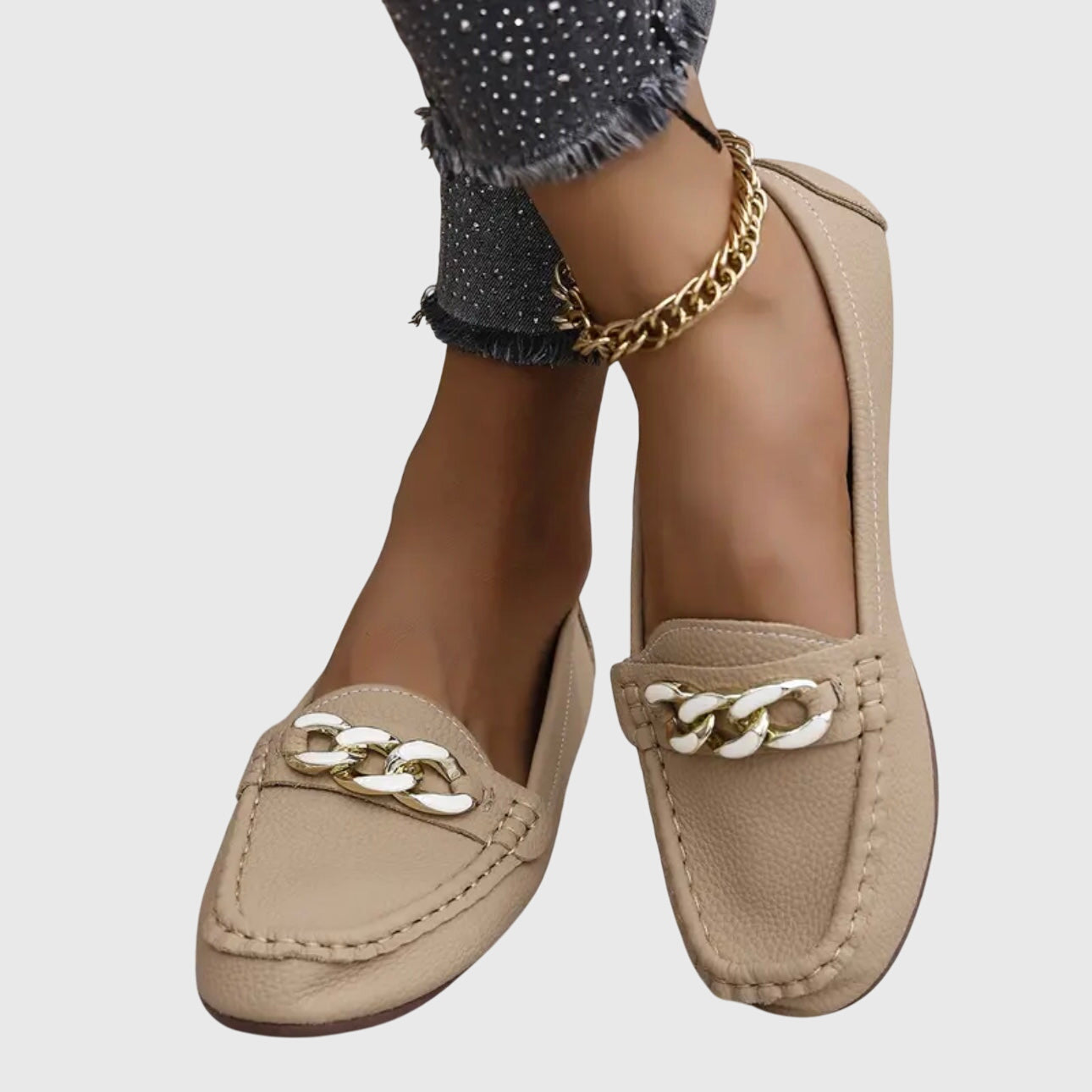 Women's Loafers | Cushioned Leather Penny Loafers with Gold-Chain Detail 5