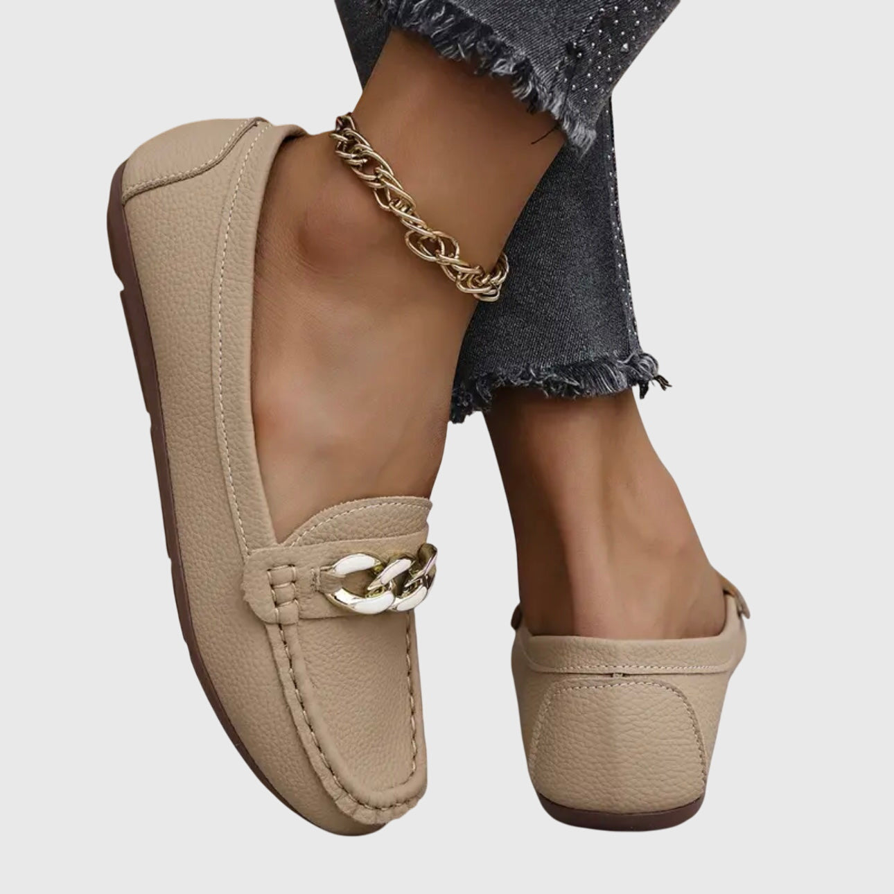 Women's Loafers | Cushioned Leather Penny Loafers with Gold-Chain Detail 6