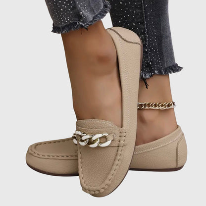 Women's Loafers | Cushioned Leather Penny Loafers with Gold-Chain Detail 7