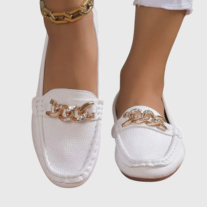 Women's Loafers | Cushioned Leather Penny Loafers with Gold-Chain Detail 8