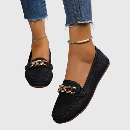 Women's Loafers | Cushioned Leather Penny Loafers with Gold-Chain Detail 9