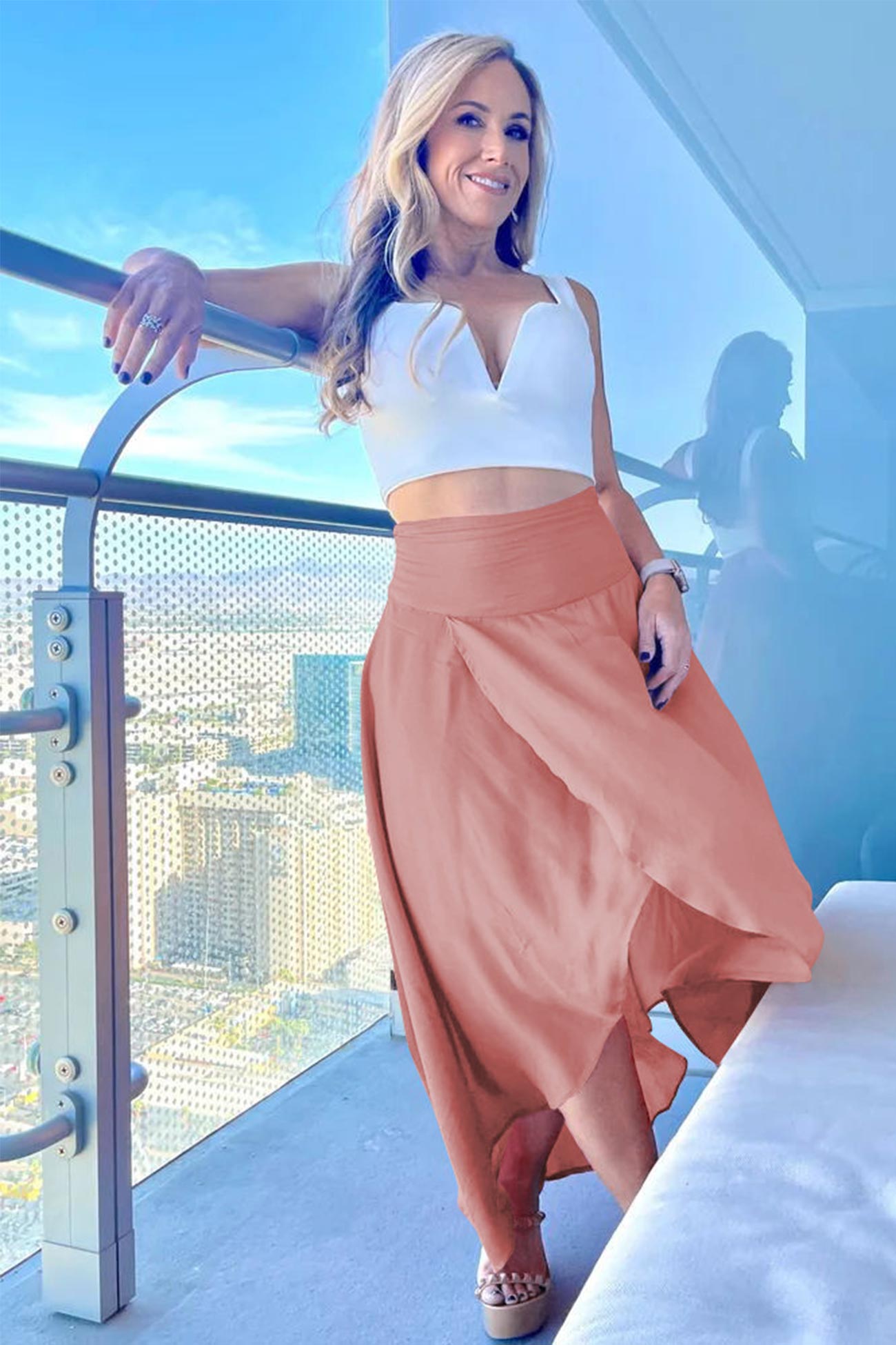 Women's Maxi Skirt | High Waist Flowy Design with High Slit 3
