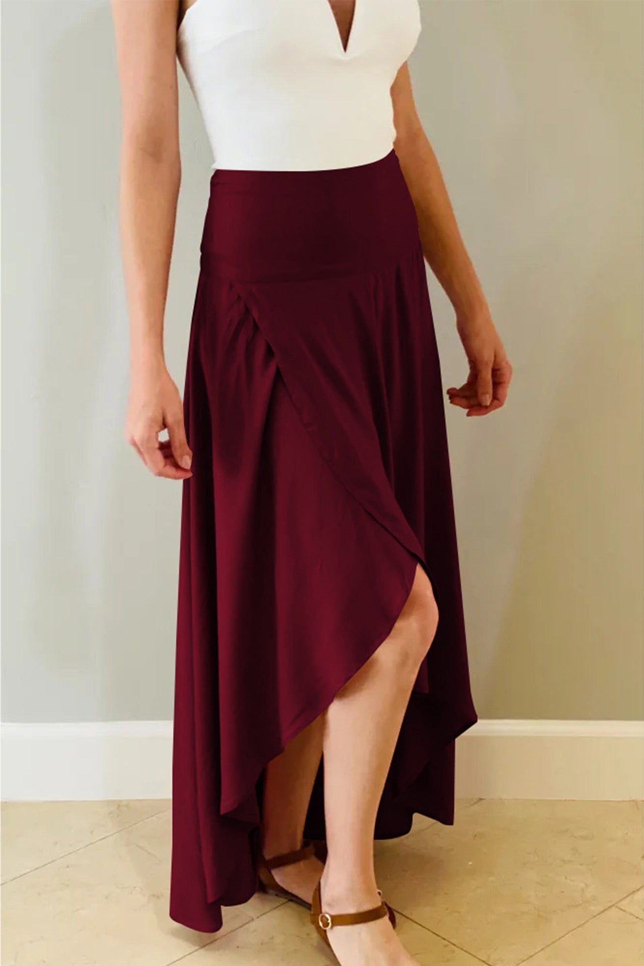 Women's Maxi Skirt | High Waist Flowy Design with High Slit 4