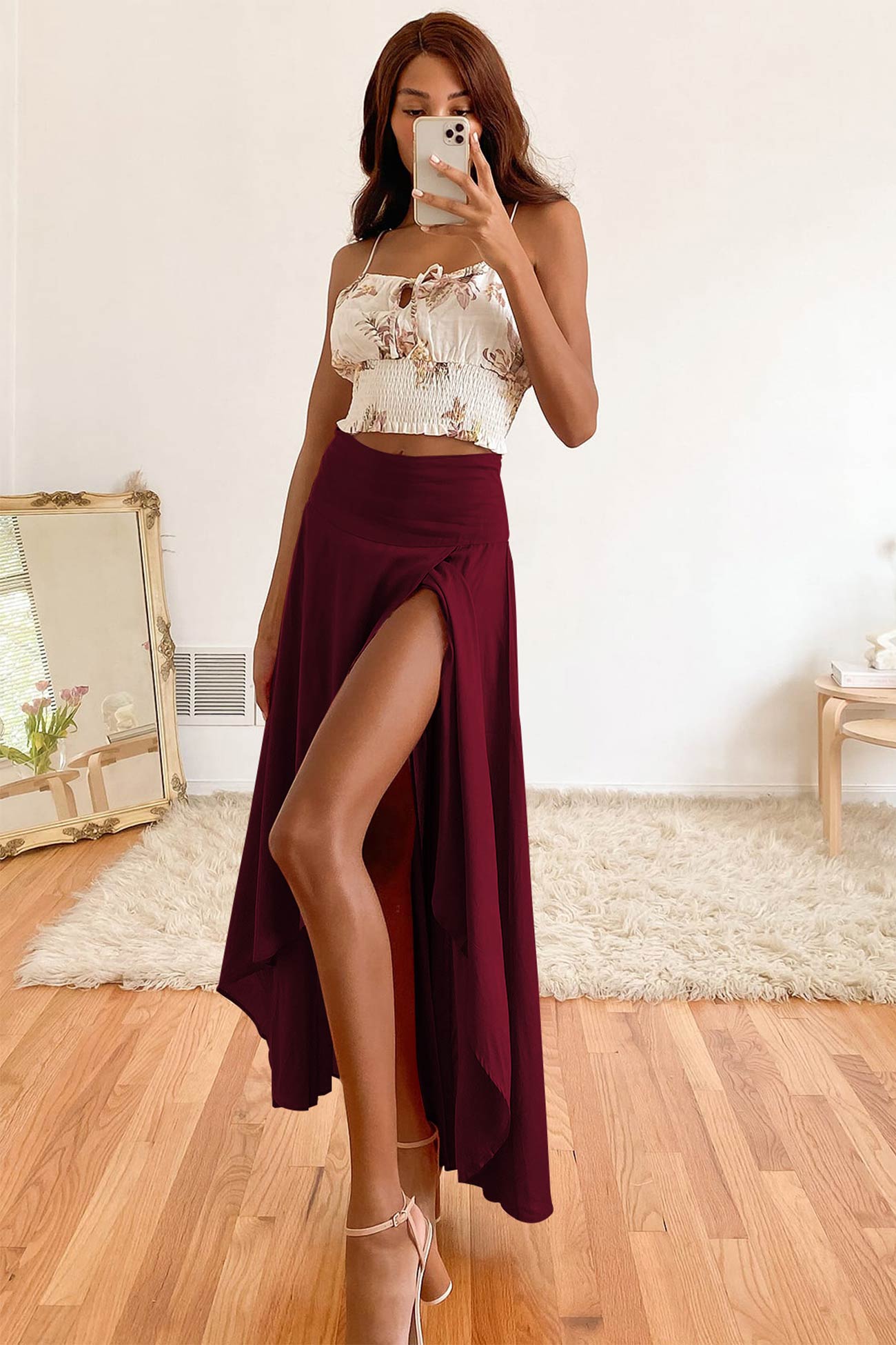 Women's Maxi Skirt | High Waist Flowy Design with High Slit 5