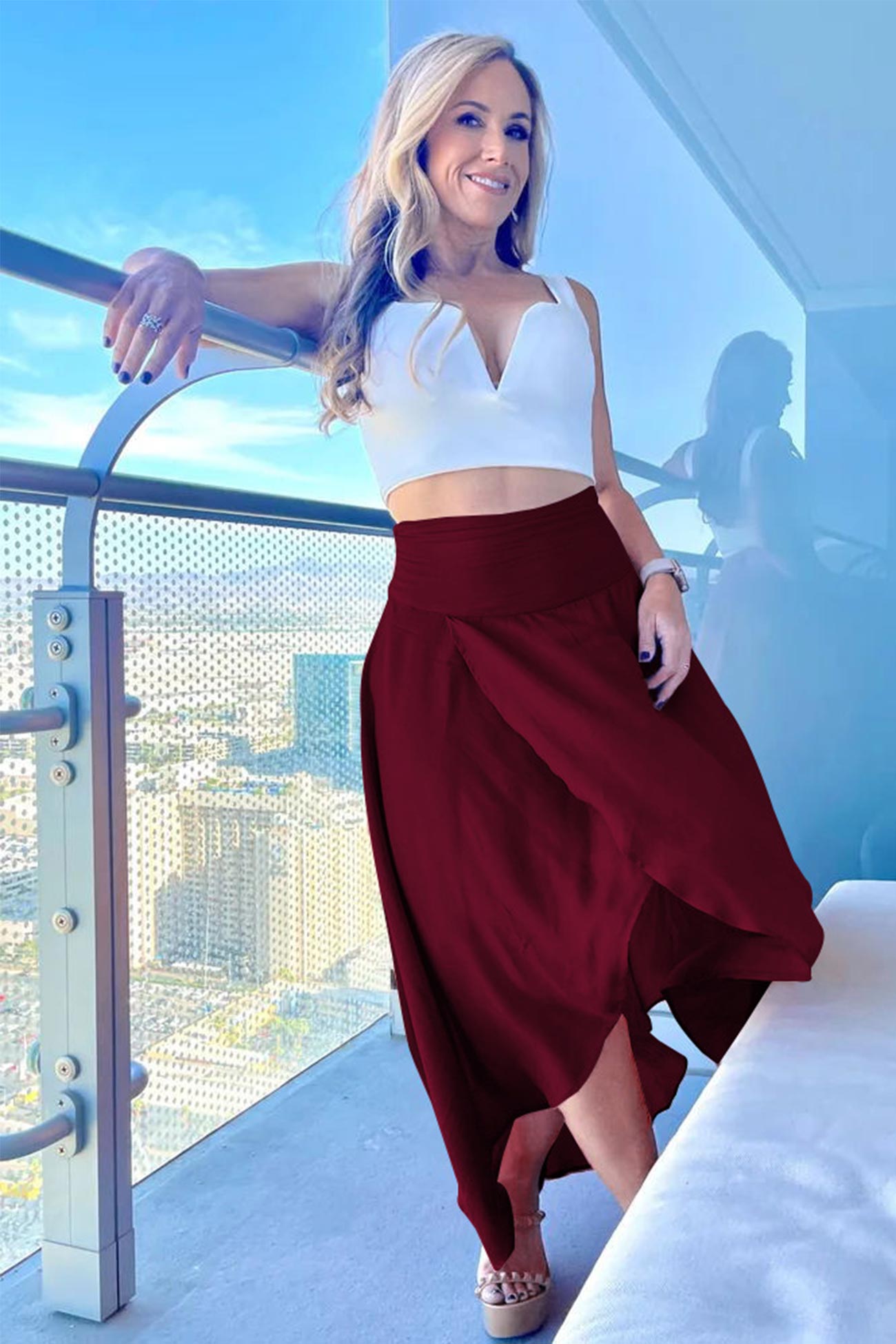Women's Maxi Skirt | High Waist Flowy Design with High Slit 6