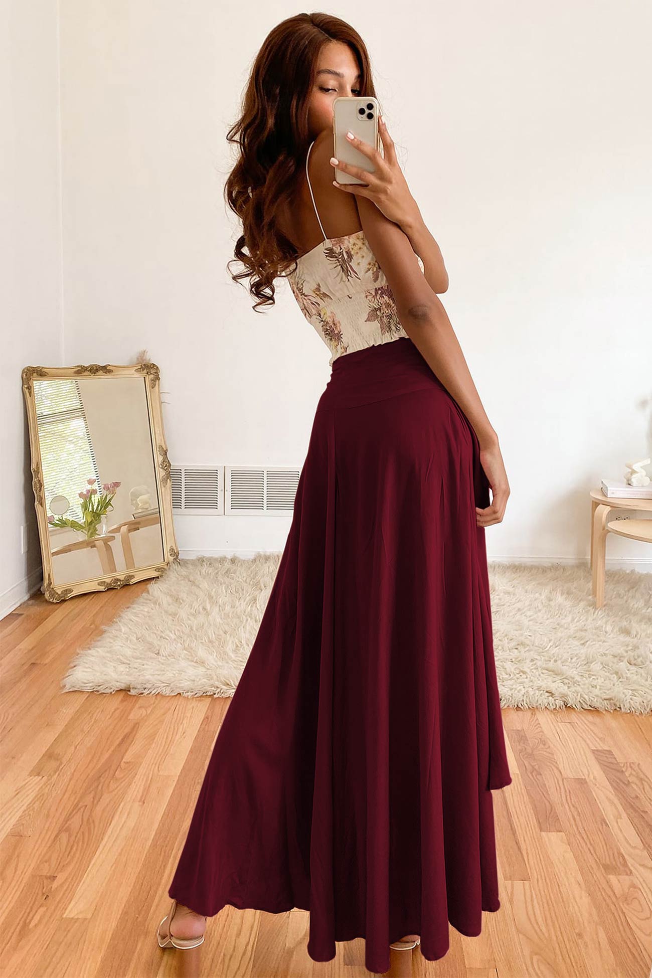 Women's Maxi Skirt | High Waist Flowy Design with High Slit 7