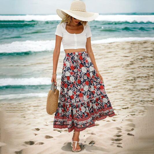 Women's Maxi Skirt | Lightweight Bohemian Floral Print with Elastic Waist 0