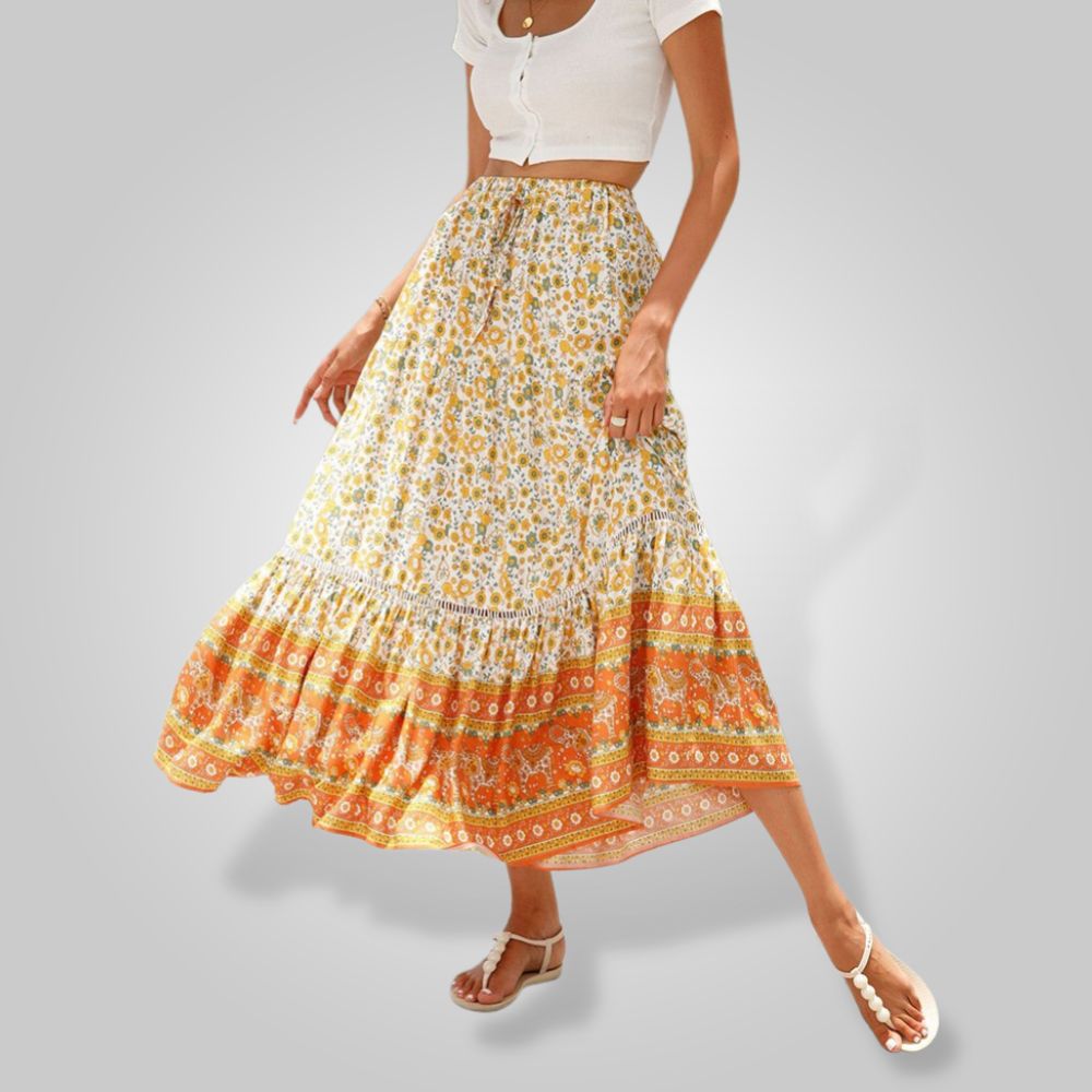 Women's Maxi Skirt | Lightweight Bohemian Floral Print with Elastic Waist 3