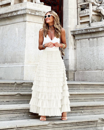 Women's Tiered Maxi Skirt | High Waist with Flowing Ruffle Layers 1