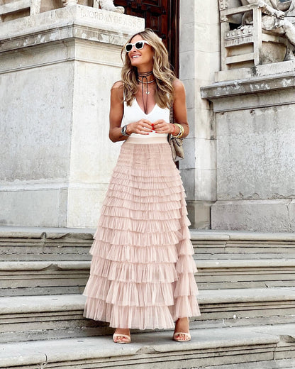 Women's Tiered Maxi Skirt | High Waist with Flowing Ruffle Layers 3