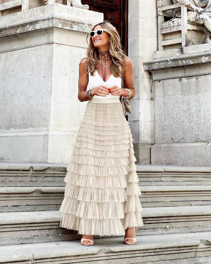 Women's Tiered Maxi Skirt | High Waist with Flowing Ruffle Layers 6