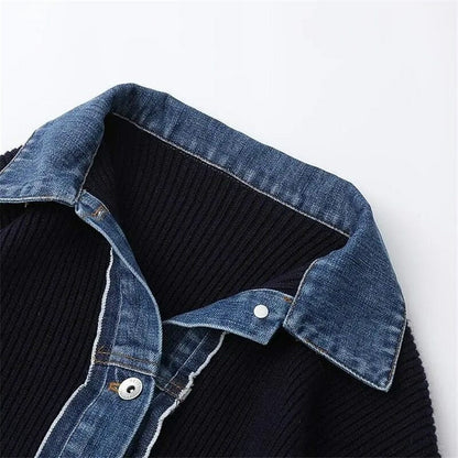 Women's Top | V-Neck Long Sleeve Knit with Denim Appeal and Metal Buttons 2