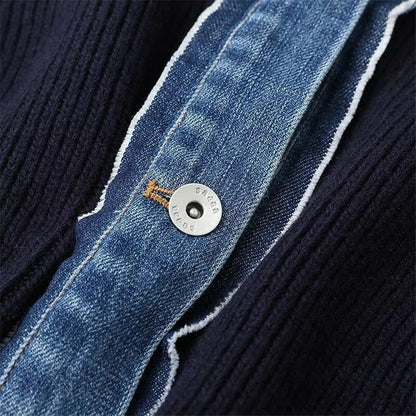 Women's Top | V-Neck Long Sleeve Knit with Denim Appeal and Metal Buttons 3