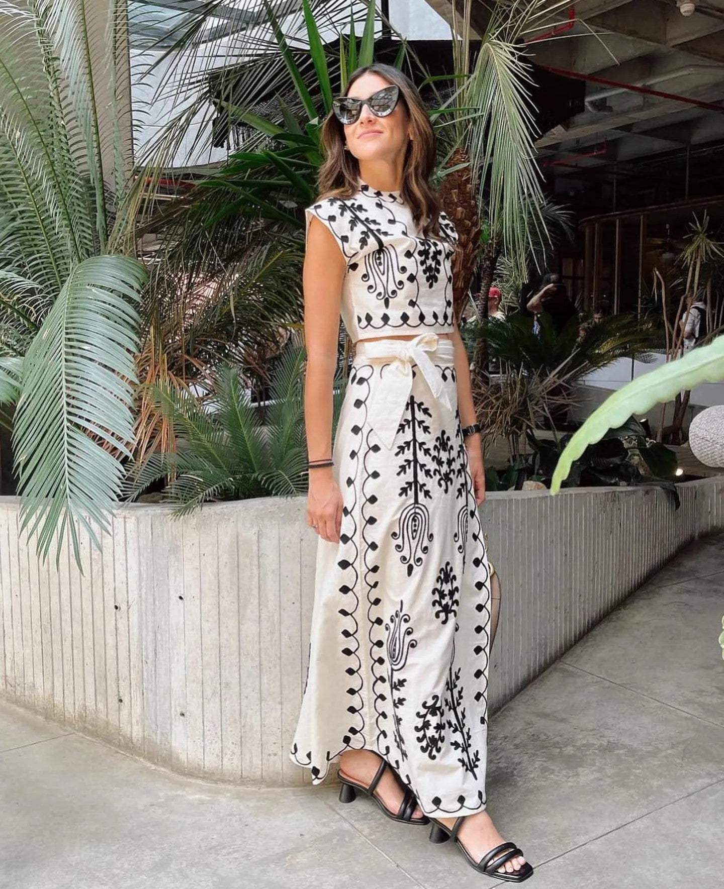 Women's Two-Piece Set | Embroidered Crop Top and Wrap Midi Skirt 2