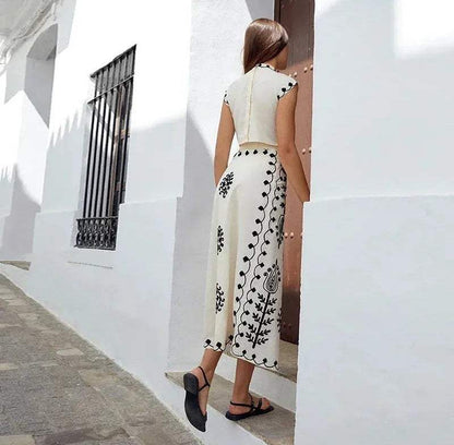 Women's Two-Piece Set | Embroidered Crop Top and Wrap Midi Skirt 4