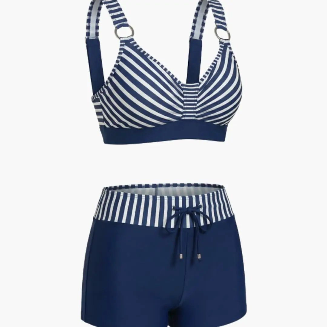 Womens Bikini Sets | Durable Nylon Striped Design with Extended Coverage 0