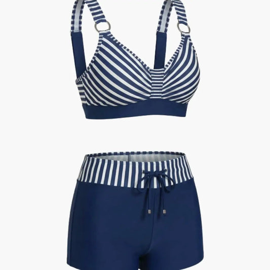 Womens Bikini Sets | Durable Nylon Striped Design with Extended Coverage 0