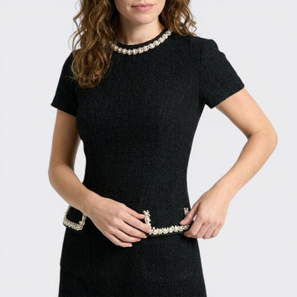 Womens Cocktail Dress | Tailored Mini with Pearl Trim and Pockets 6