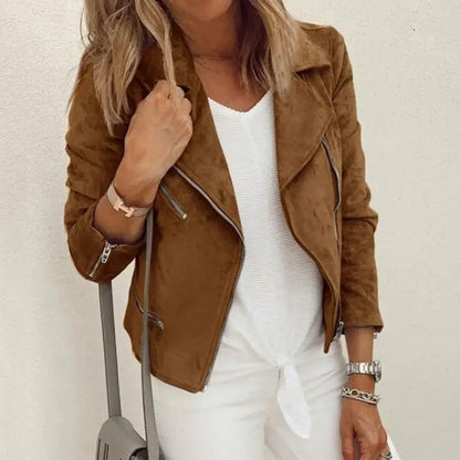Womens Jacket | Faux Suede Moto with Asymmetrical Zip and Tailored Fit 0