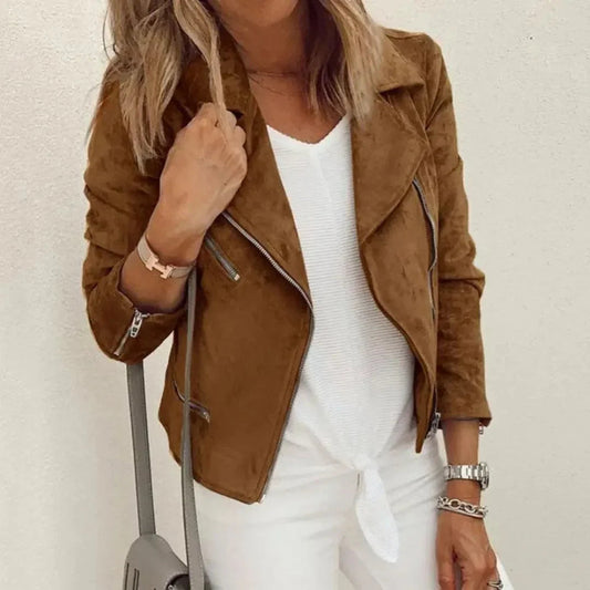 Womens Jacket | Faux Suede Moto with Asymmetrical Zip and Tailored Fit 0