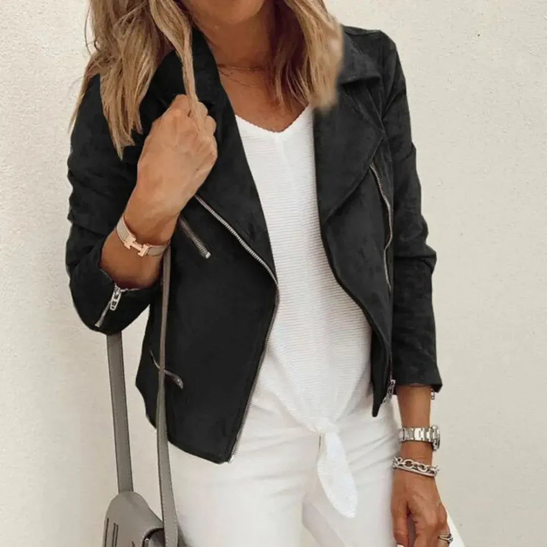 Womens Jacket | Faux Suede Moto with Asymmetrical Zip and Tailored Fit 2