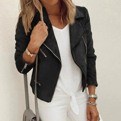 Womens Jacket | Faux Suede Moto with Asymmetrical Zip and Tailored Fit 2
