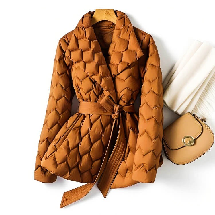 Womens Long Puffer Coat | Quilted Down Insulation with Belted Waist 0