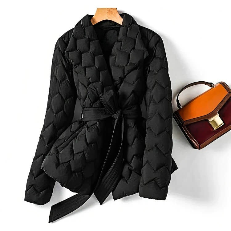 Womens Long Puffer Coat | Quilted Down Insulation with Belted Waist 2
