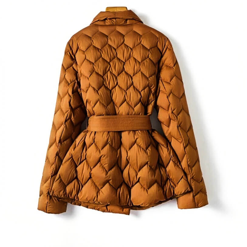 Womens Long Puffer Coat | Quilted Down Insulation with Belted Waist 3