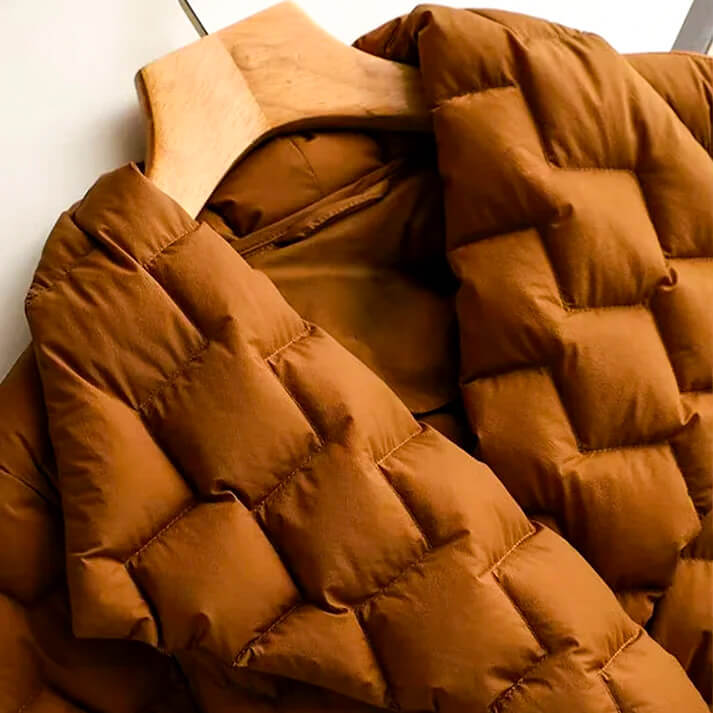 Womens Long Puffer Coat | Quilted Down Insulation with Belted Waist 4