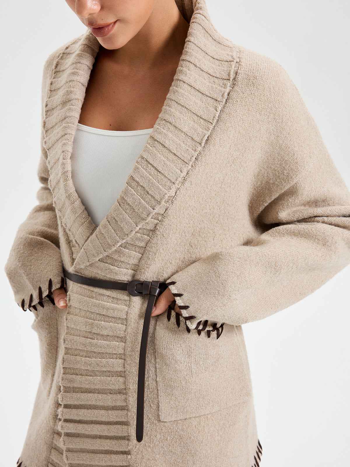 Womens Winter Coats | Knit Outerwear with Belted Design for Warmth 4
