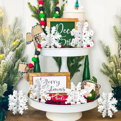 Wooden Christmas Table Ornaments | 6-Piece Snowflake Decor Set 1